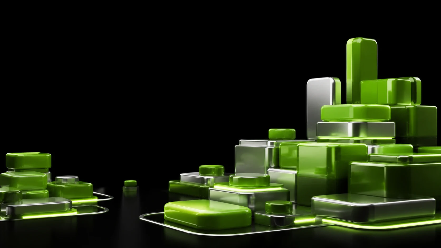 Ascending green and chrome blocks representing website and search growth