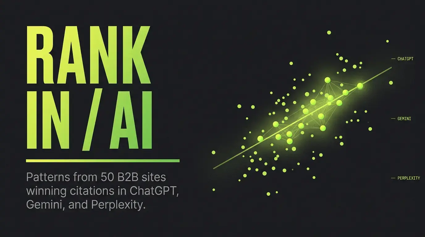 Scatter plot showing B2B citation patterns across ChatGPT, Gemini, and Perplexity from a 50-site AI search study"
