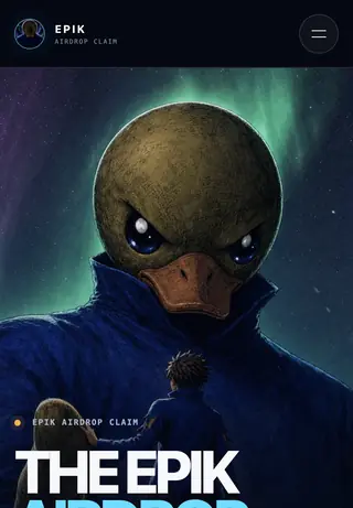 EPIK airdrop home page on a phone, with the duck artwork and The EPIK Airdrop headline.
